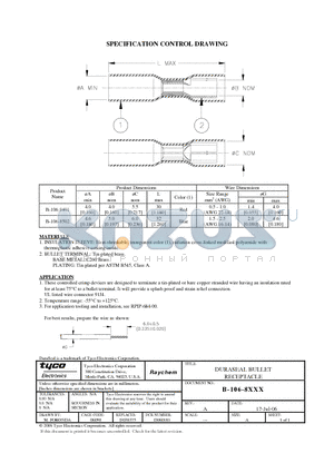 B-106-8401 datasheet - DURASEAL BULLET RECEPTACLE