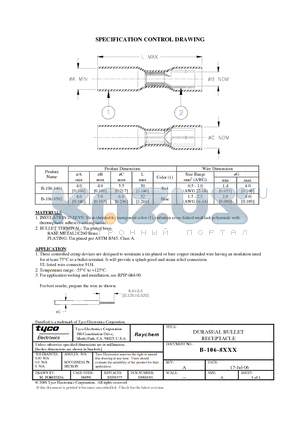 B-106-8401CS100 datasheet - DURASEAL BULLET RECEPTACLE