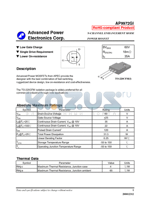 AP9972GI_08 datasheet - N-CHANNEL ENHANCEMENT MODE POWER MOSFET