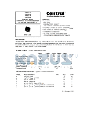 CMR5U-02 datasheet - SURFACE MOUNT ULTRA FAST RECOVERY RECTIFIER 5.0 AMP, 200 THRU 800 VOLTS