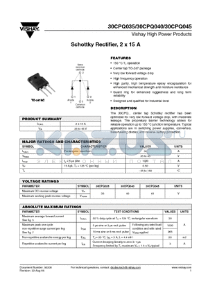 30CPQ035 datasheet - Schottky Rectifier, 2 x 15 A