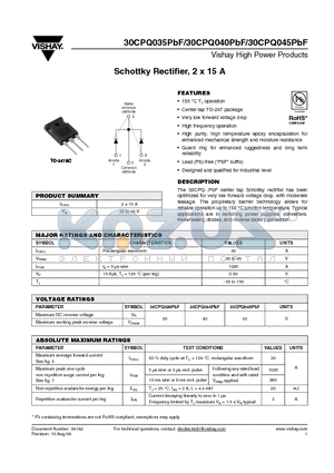 30CPQ045PBF datasheet - Schottky Rectifier, 2 x 15 A