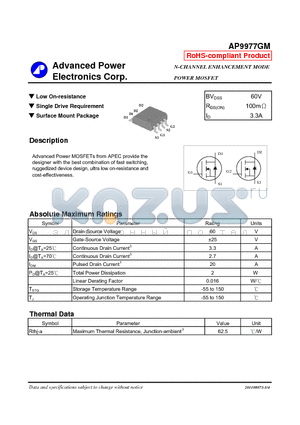 AP9977GM datasheet - N-CHANNEL ENHANCEMENT MODE POWER MOSFET