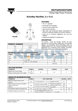 30CPQ050 datasheet - Schottky Rectifier, 2 x 15 A