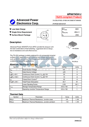 AP9979GH datasheet - N-CHANNEL ENHANCEMENT MODE POWER MOSFET