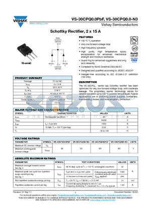 30CPQ050-N3 datasheet - Schottky Rectifier, 2 x 15 A