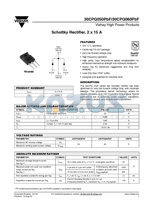 30CPQ050PBF datasheet - Schottky Rectifier, 2 x 15 A