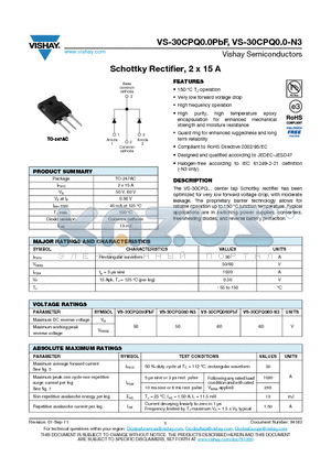 30CPQ060-N3 datasheet - Schottky Rectifier, 2 x 15 A