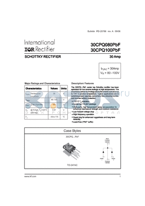 30CPQ080 datasheet - SCHOTTKY RECTIFIER