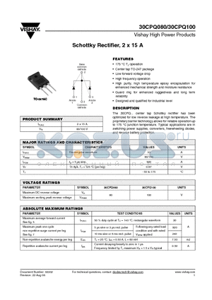 30CPQ080 datasheet - Schottky Rectifier, 2 x 15 A