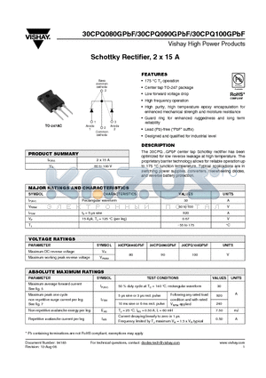 30CPQ080GPBF datasheet - Schottky Rectifier, 2 x 15 A