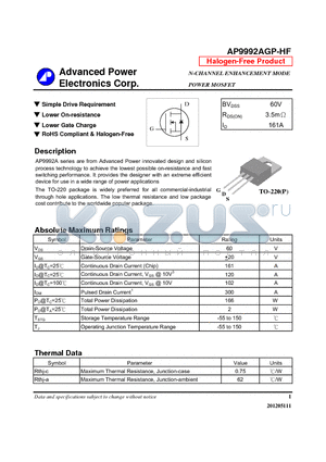 AP9992AGP-HF datasheet - N-CHANNEL ENHANCEMENT MODE POWER MOSFET