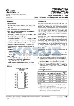 CD74HC299M datasheet - High Speed CMOS Logic 8-Bit Universal Shift Register; Three-State