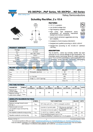 30CPQ080PBF datasheet - Schottky Rectifier, 2 x 15 A
