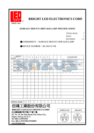 BL-HS133-TR datasheet - SURFACE MOUNT CHIP LED LAMP