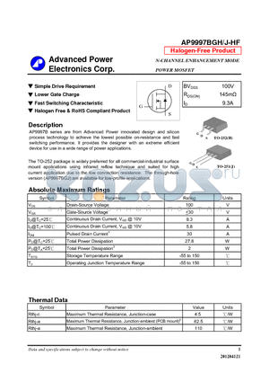 AP9997BGHJ-HF datasheet - N-CHANNEL ENHANCEMENT MODE POWER MOSFET