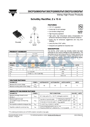 30CPQ090GPBF datasheet - Schottky Rectifier, 2 x 15 A