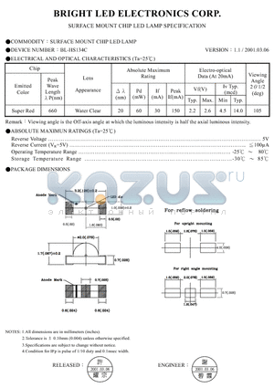 BL-HS134C-TRB datasheet - SURFACE MOUNT CHIP LED LAMPS SPECIFICATION