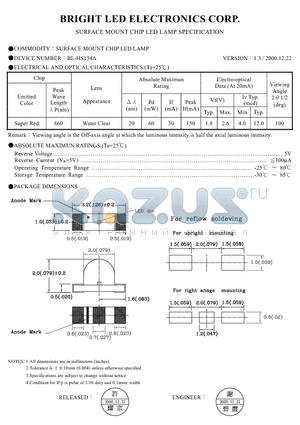 BL-HS134A-TRB datasheet - SURFACE MOUNT CHIP LED LAMPS SPECIFICATION