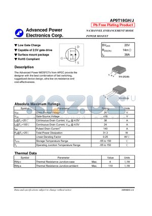 AP9T18GH datasheet - N-CHANNEL ENHANCEMENT MODE POWER MOSFET