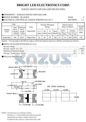 BL-HUB33-TRB datasheet - SURFACE MOUNT CHIP LED LAMPS SPECIFICATION