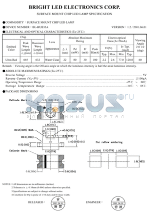 BL-HUB33A-TRB datasheet - SURFACE MOUNT CHIP LED LAMPS SPECIFICATION