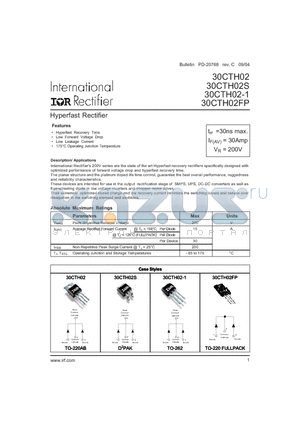 30CTH02-1 datasheet - Hyperfast Rectifier