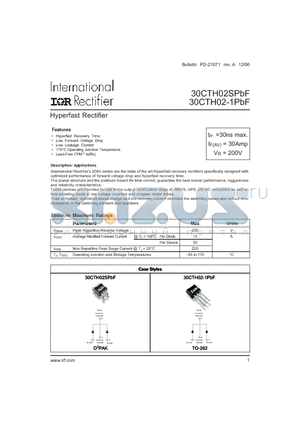 30CTH02-1TRLPBF datasheet - Hyperfast Rectifier