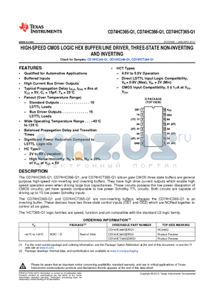 CD74HC365-Q1 datasheet - HIGH-SPEED CMOS LOGIC HEX BUFFER/LINE DRIVER, THREE-STATE NON-INVERTING AND INVERTING