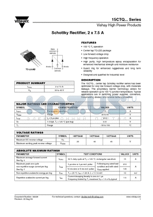 15CRQ040 datasheet - Schottky Rectifier, 2 x 7.5 A