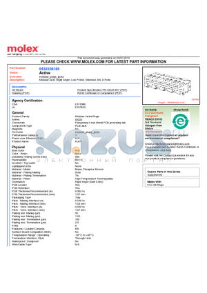 43223-8185 datasheet - Modular Jack, Right Angle, Low Profile, Shielded, 8/8, 8 Ports