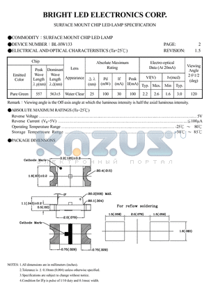 BL-HW133-TRB datasheet - SURFACE MOUNT CHIP LED LAMPS SPECIFICATION