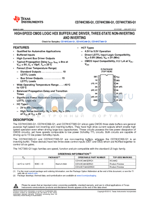 CD74HC366-Q1 datasheet - HIGH-SPEED CMOS LOGIC HEX BUFFER/LINE DRIVER, THREE-STATE NON-INVERTING AND INVERTING