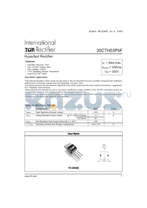 30CTH03 datasheet - Hyperfast Rectifier