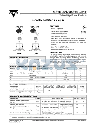 15CTQ035SPBF datasheet - Schottky Rectifier, 2 x 7.5 A