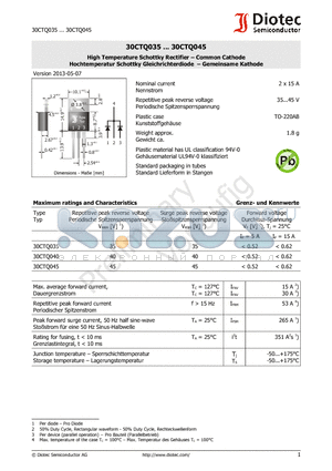 30CTQ035 datasheet - High Temperature Schottky Rectifier . Common Cathode