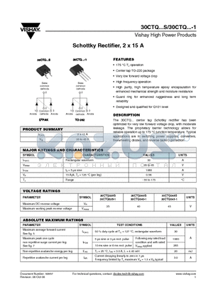 30CTQ035-1 datasheet - Schottky Rectifier, 2 x 15 A