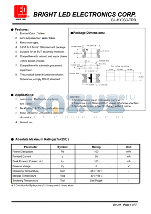 BL-HY033-TRB datasheet - Yellow Suitable for all SMT assembly methods.