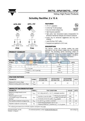 30CTQ035-1TRRPBF datasheet - Schottky Rectifier, 2 x 15 A