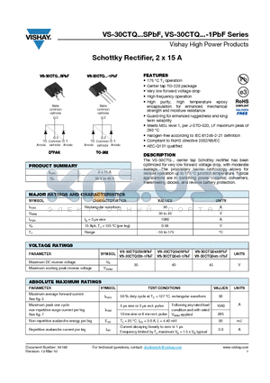 30CTQ035STRLPBF datasheet - Schottky Rectifier, 2 x 15 A