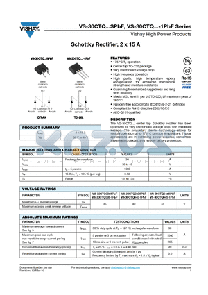 30CTQ040-1TRRPBF datasheet - Schottky Rectifier, 2 x 15 A