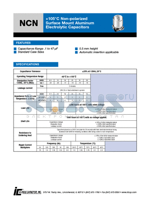 225NCN035M datasheet - 105`C Non-polarized Surface Mount Aluminum Electrolytic Capacitors