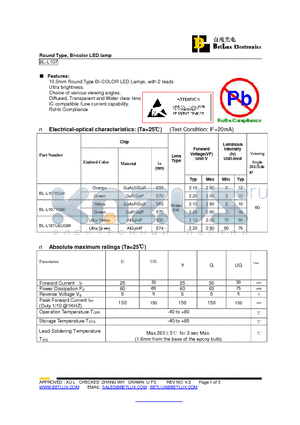 BL-L107EGW datasheet - Round Type, Bi-color LED lamp