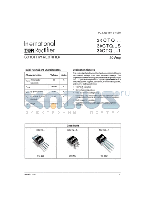 30CTQ050-1 datasheet - SCHOTTKY RECTIFIER