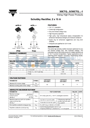 30CTQ050-1TRL datasheet - Schottky Rectifier, 2 x 15 A
