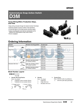 D3M-01K2 datasheet - Subminiature Snap Action Switch