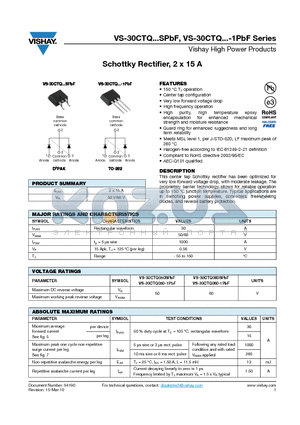 30CTQ050-1TRLPBF datasheet - Schottky Rectifier, 2 x 15 A