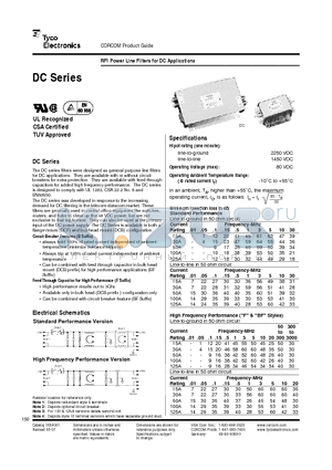 15DCF10 datasheet - RFI Power Line Filters for DC Applications