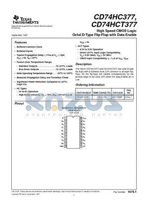 CD74HC377 datasheet - High Speed CMOS Logic Octal D-Type Flip-Flop with Data Enable