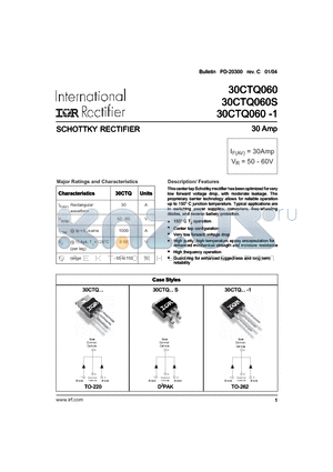 30CTQ060-1 datasheet - SCHOTTKY RECTIFIER